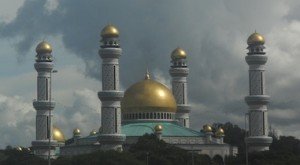 The Sultan had this mosque built to commemorate himself... the domes are made of solid gold.